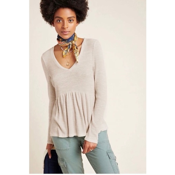 Anthropologie T.la V-neck Jill peplum Knit Top In Oatmeal - Picture 1 of 3
